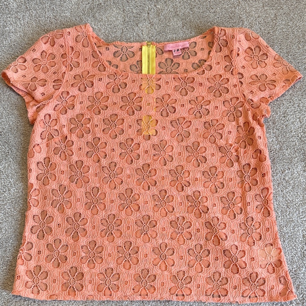 Lilly Pulitzer Coral Floral Lace Tee
